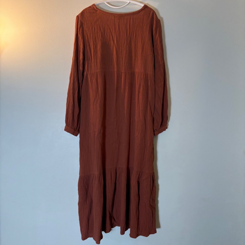 7 For All Mankind Tiered Cotton Gauzy Midi Dress Size Small Burnt Orange - Picture 8 of 8